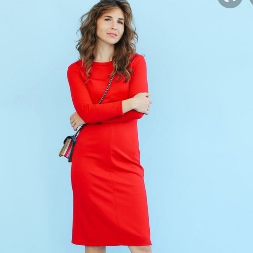Sonnet James Winnie Ponte Knit Long Sleeve Midi Dress size XS Red Made in US